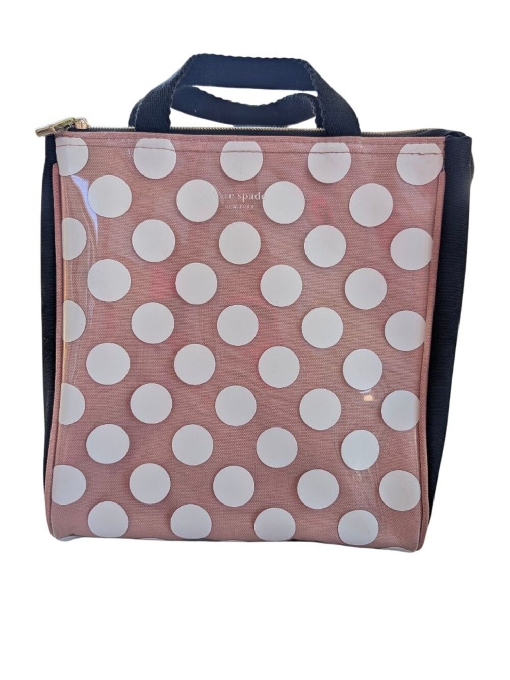 Kate Spade New York Pink & White Polka Dot Insulated Lunch Tote With Black Accen